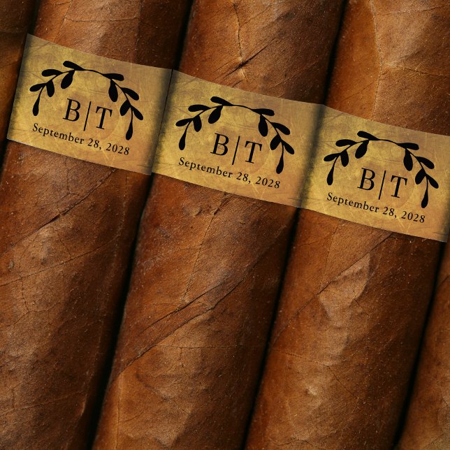 Etiqueta de Banda de Charuto Dourado com Dificulda (Wedding or party cigar labels in a distressed gold.)
