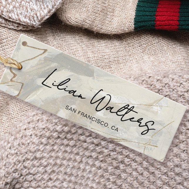 Etiqueta de bloqueio de Abstrato de script chic Cr (Zazzle Chic Script Abstract Cream Beige Clothing Hang Tag)