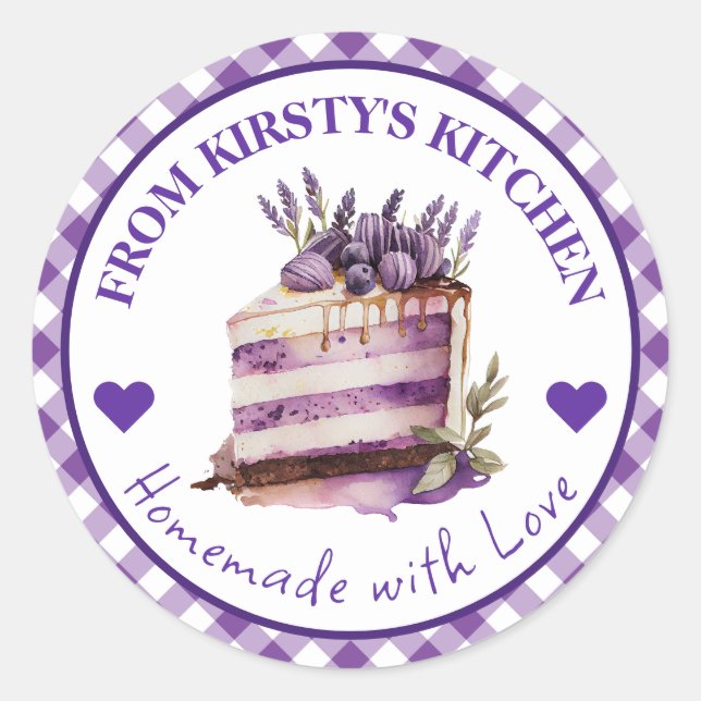 Etiqueta de Bolo de Lavanda Gingham Homemade (Frente)