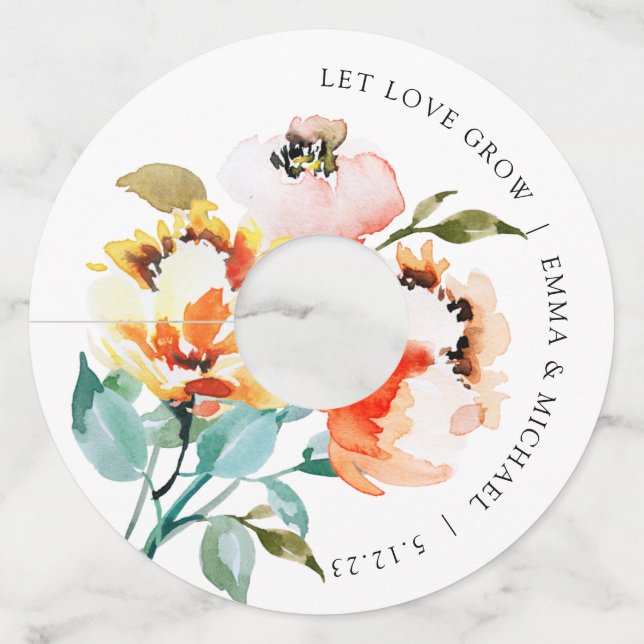 Etiqueta de Cálice de Vinho Floral em Aquarela Vin (Frente)