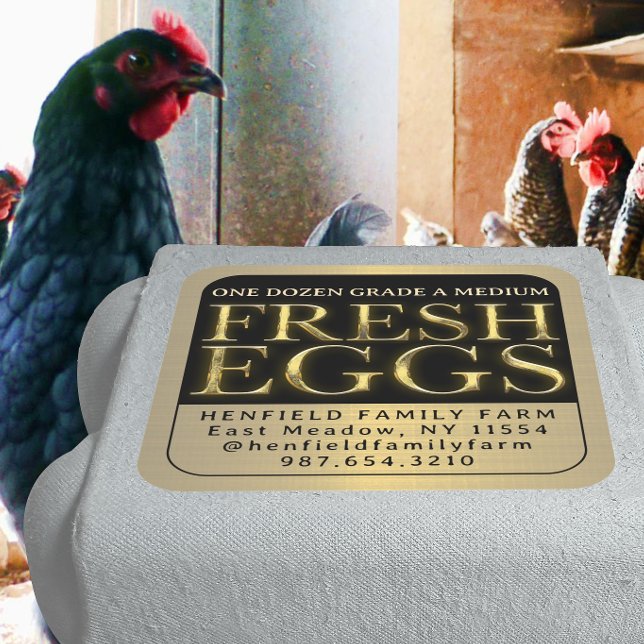 Etiqueta de cartão de ovos frescos biselada Dourad (Criador carregado)