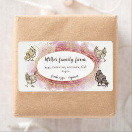 Etiqueta de cartão de ovos rosa-fronteira ouro