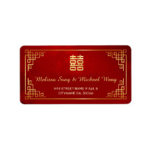 Etiqueta de Casamento Chinesa Vermelha Dourada