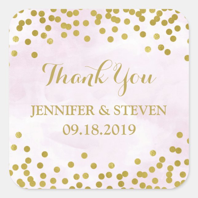 Etiqueta de Casamento Confetti Dourada com Aquarel (Frente)
