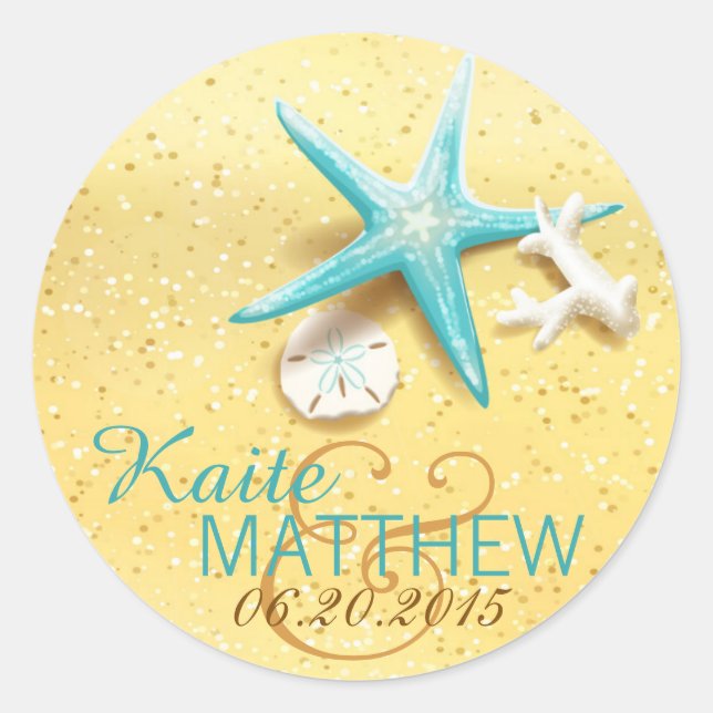 Etiqueta de Casamento de Destino de Praia de Seash (Frente)