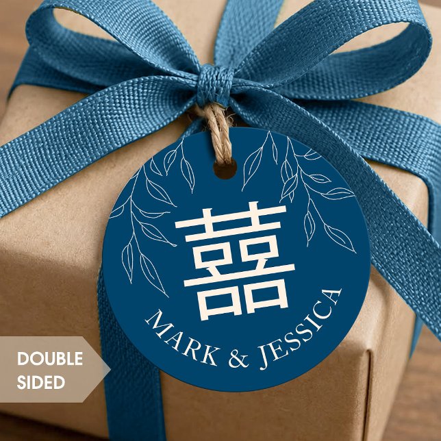 Etiqueta de Casamento de Felicidade Dupla Azul Min (Criador carregado)