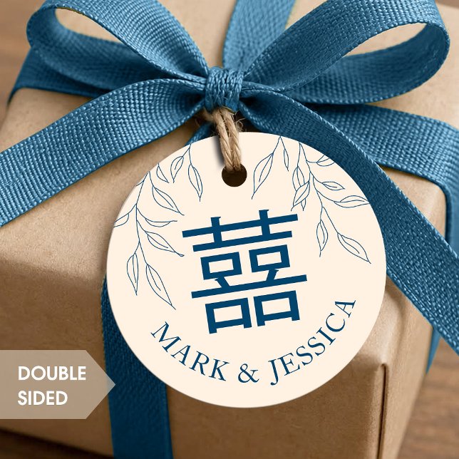 Etiqueta de Casamento de Felicidade Dupla Azul Min (Criador carregado)