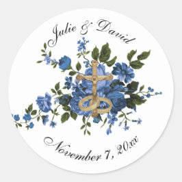 Etiqueta de Casamento de Rosas Azuis Elegante Cató