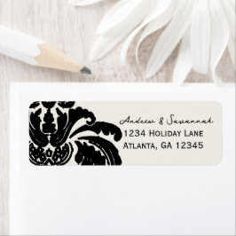 Etiqueta de Casamento em Damasco Preto Vintage