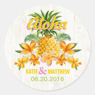 Etiqueta de Casamento Floral Tropical de Luau Beac