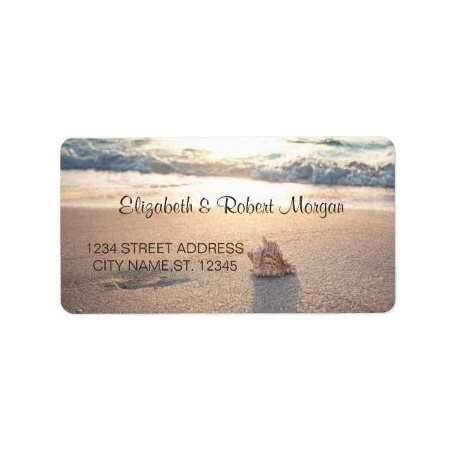 Etiqueta de Casamento na Praia com Conchas do Mar (Frente)