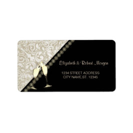 Etiqueta de casamento preta e elegante, damasco