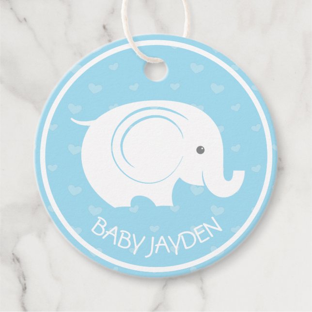 Etiqueta de Chá de Bebê com Elefante para Menino (Frente)