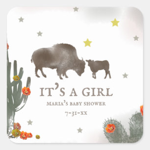 Etiqueta de Chá de fraldas da Menina Buffalo Cact