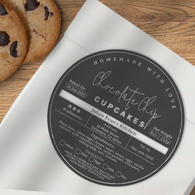 Etiqueta de Comida de Algodão Preto Moderno (Modern Black Homemade Cottage Food Law Label )