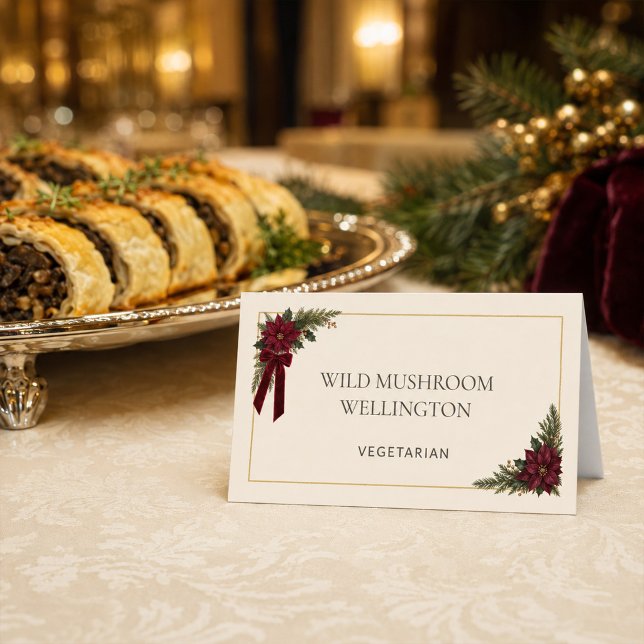 Etiqueta de comida de férias de poinsettia de Borg (Burgundy Poinsettia Holiday Food Label)