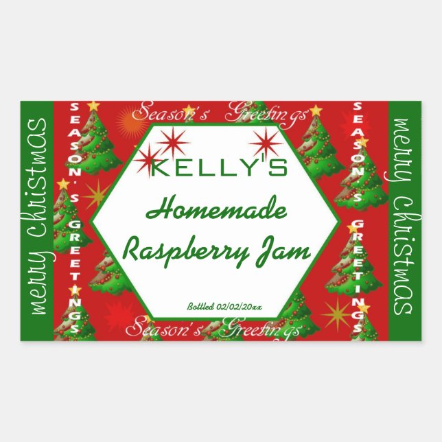 Etiqueta de comida de Natal vermelha e verde (Frente)