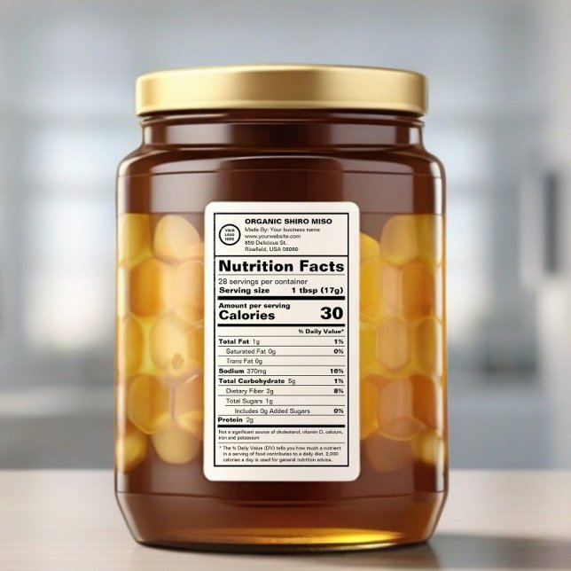 Etiqueta de Comida de nutrição compatível com FDA  (Logo Branded Nutrition Facts Label on Honey Jar )