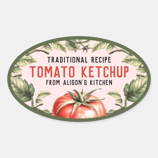 Etiqueta de conserva oval Ketchup com tomate de aq (Frente)