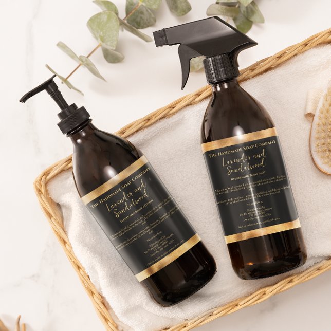 Etiqueta de cosméticos preta e Dourada com compone (Criador carregado)