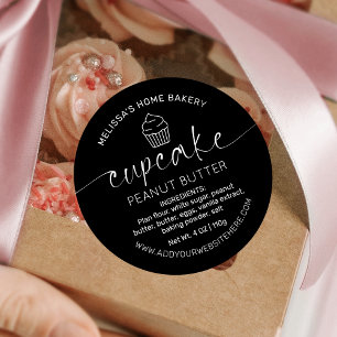 Etiqueta de Cupcake de Caligrafia Negra Minimalist
