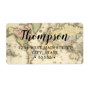 Etiqueta de devolução do Mapa Mundial de Vintage