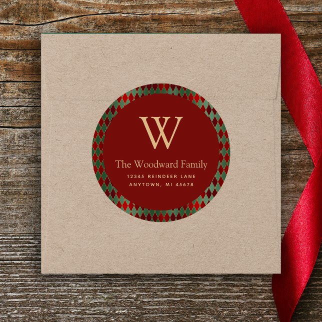 Etiqueta de Endereço Arlequim de Natal Vermelho Ve (Criador carregado)