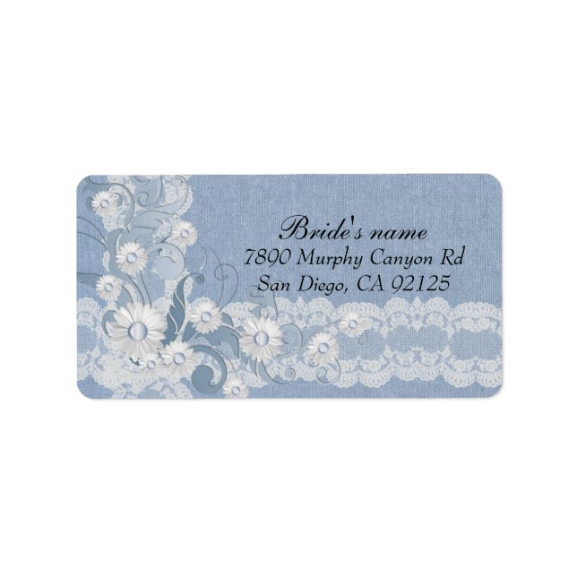 Etiqueta de Endereço Azul de Luxury Daisy Lace (Frente)