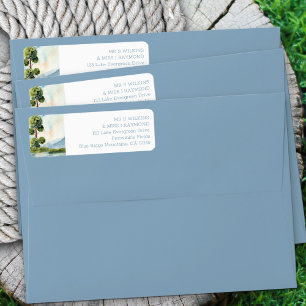 Etiqueta de Endereço Azul Dusty de Aquarela Verde