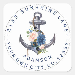 Etiqueta de Endereço Circular de Âncora Floral A