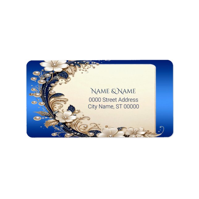 Etiqueta de Endereço com Enfeite Floral Azul Branc (Frente)