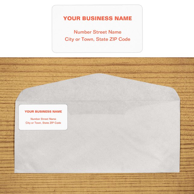 Etiqueta de Endereço Comercial de Textos Simples d (Business address label in orange plain text)