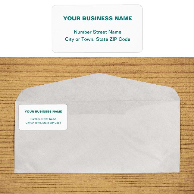 Etiqueta de Endereço Comercial de Textos Verdes Te (Business address label in teal green plain text)