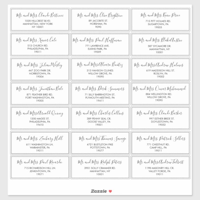 Etiqueta de Endereço Convidado de Casamento Preto  (Folha)