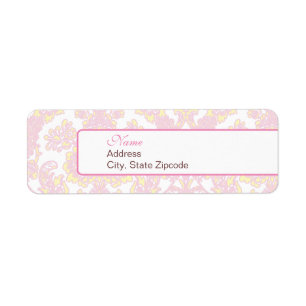 Etiqueta de endereço cor-de-rosa e amarela