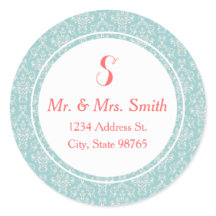 Etiqueta de Endereço Coral Round Damask