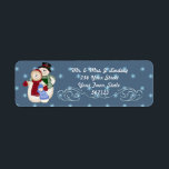 Etiqueta de Endereço da Família de Neve<br><div class="desc">Bravo boneco de neve com esposa e filho para o feriado de inverno. Texto pronto para personalizar com suas informações.</div>
