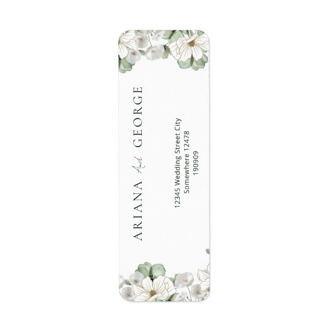 Etiqueta de endereço de casamento de flores silves (Frente)