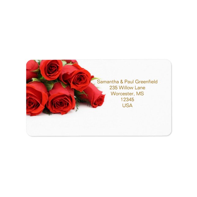 Etiqueta de Endereço de Casamento do Rosa vermelha (Frente)