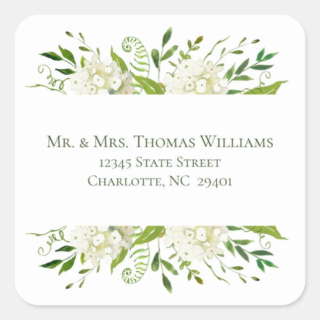 Etiqueta de Endereço de Casamento Floral de Hortên (Frente)