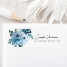 Etiqueta de Endereço de Casamento Floral Rosas Azu