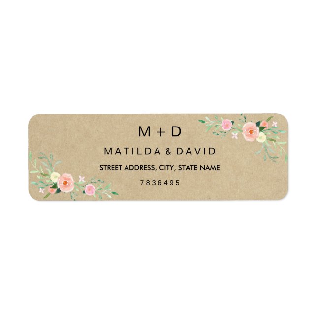 Etiqueta de Endereço de Casamento Floral Rústico B (Frente)