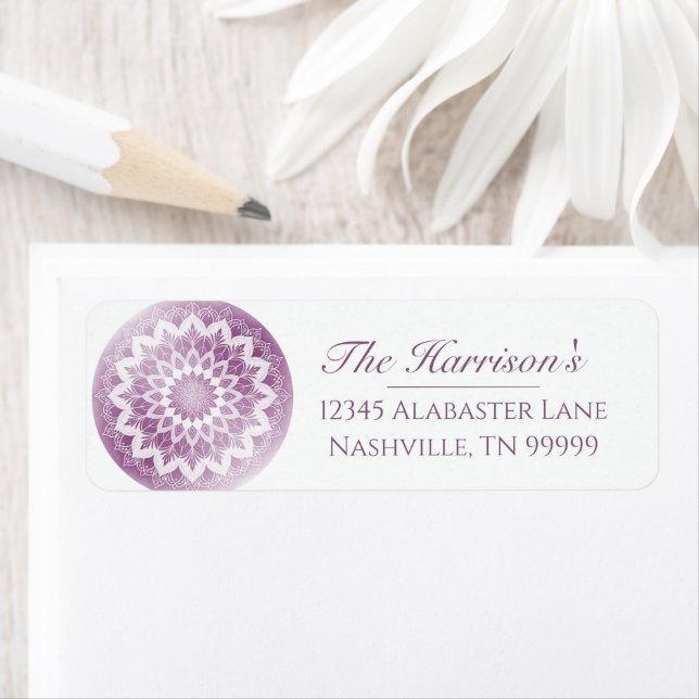 Etiqueta de Endereço de Casamento Mandala com Rend (Insitu)