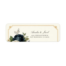 Etiqueta de Endereço de Casamento Royal Blue Peony