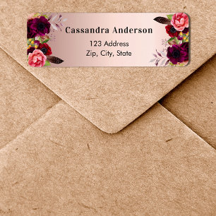Etiqueta de endereço de devolução com flores em do