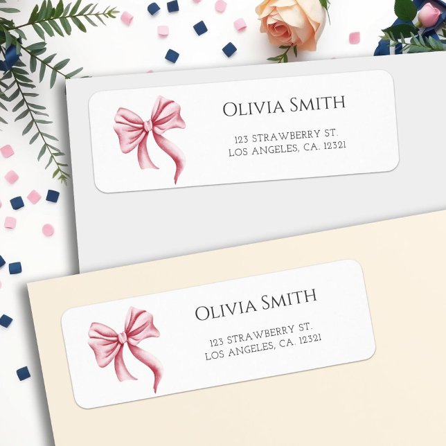 Etiqueta de Endereço de Devolução com Laço Rosa Si (Criador carregado)