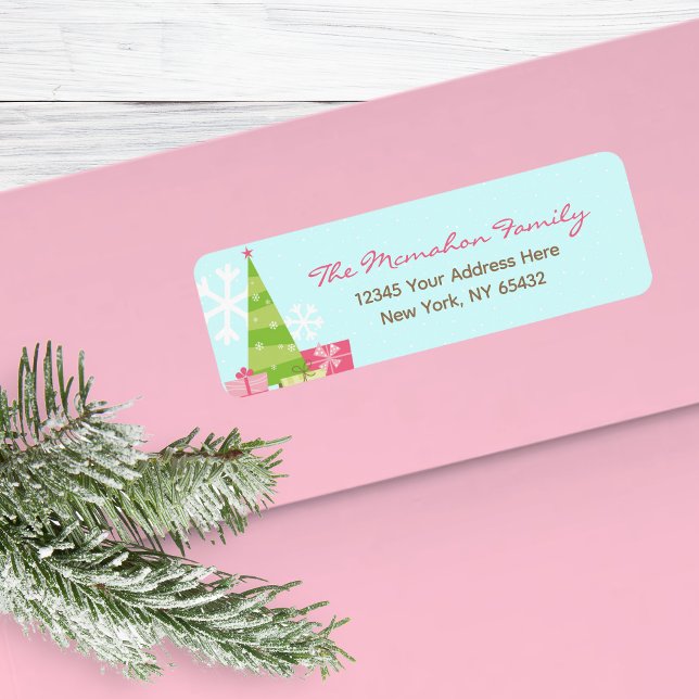 Etiqueta de Endereço de Devolução de Cartão de Fer (Beautiful Pretty Pastels Holiday Tree Greeting Card Return Address Sticker Labels)