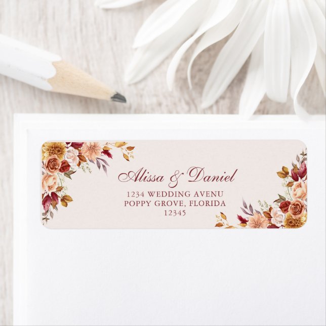 Etiqueta de Endereço de Devolução de Casamento Flo (Insitu)