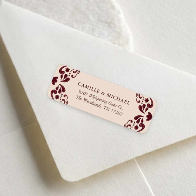 Etiqueta de Endereço de Devolução de Casamento Mex (Burgundy Fiesta Mexican Wedding Return Address)