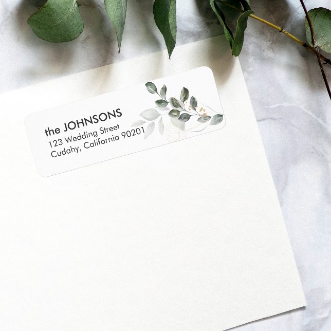 Etiqueta de Endereço de Devolução de Casamento Ver (botanical greenery address labels)